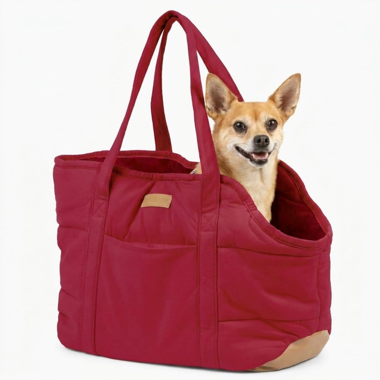 Plush Dog Purse Carrier for Small Dogs, Soft Dog Tote Bag with Safety Harness Clip, Cozy Pet Carrier for Dogs Under 15 lbs, Comfortable Dog Shoulder Carrier for Travel, Brown