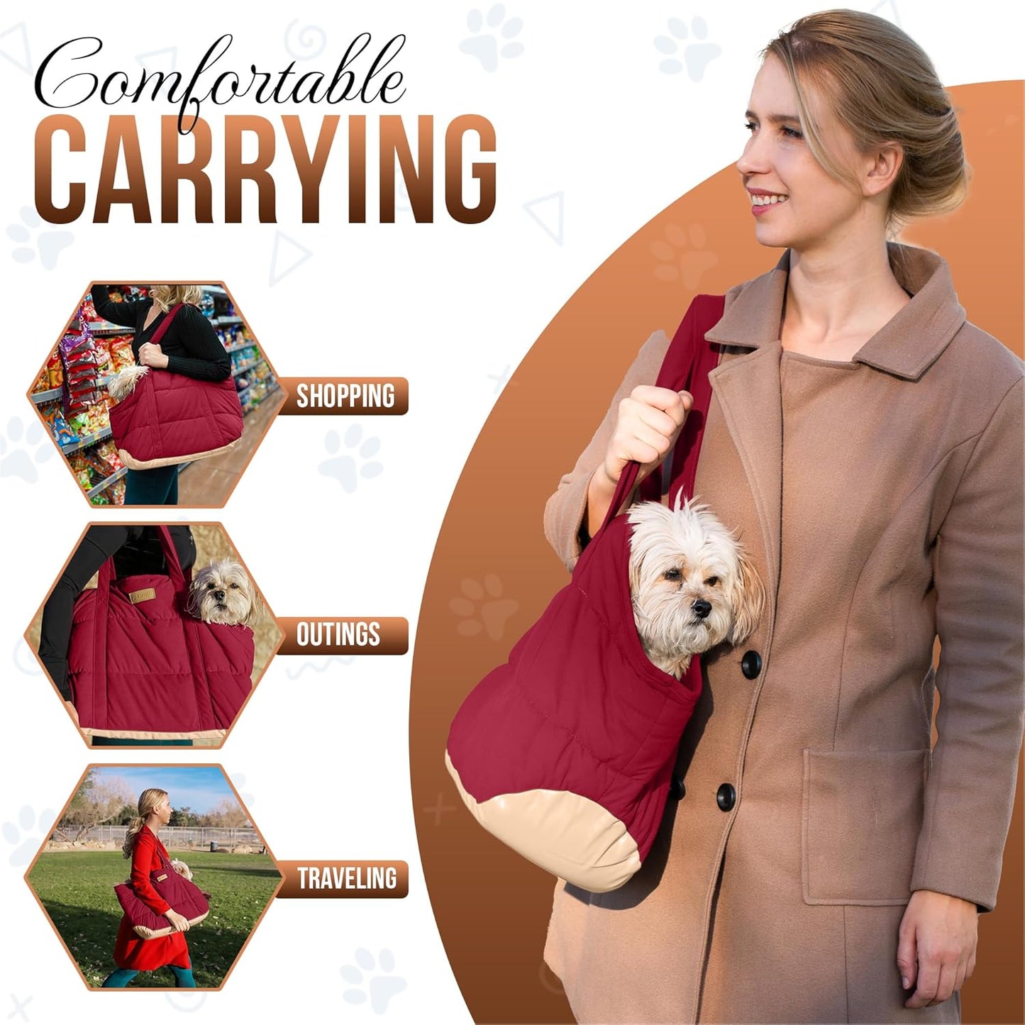 Plush Dog Purse Carrier for Small Dogs, Soft Dog Tote Bag with Safety Harness Clip, Cozy Pet Carrier for Dogs Under 15 lbs, Comfortable Dog Shoulder Carrier for Travel, Brown