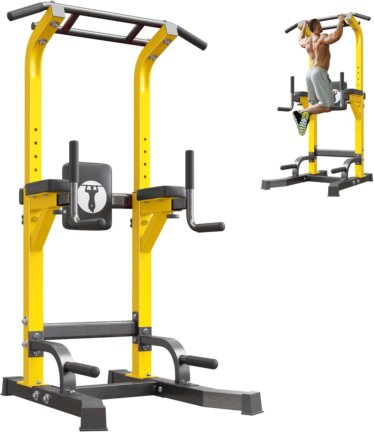 Multi-Function Power Tower Pull Up Bar Station Pull Up Dip Station for Home Gym, 10-Level Adjustable Height Pull Up Bar Stand Dip Bar Strength Training Workout Equipment
