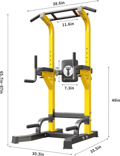 Multi-Function Power Tower Pull Up Bar Station Pull Up Dip Station for Home Gym, 10-Level Adjustable Height Pull Up Bar Stand Dip Bar Strength Training Workout Equipment