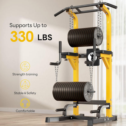 Multi-Function Power Tower Pull Up Bar Station Pull Up Dip Station for Home Gym, 10-Level Adjustable Height Pull Up Bar Stand Dip Bar Strength Training Workout Equipment