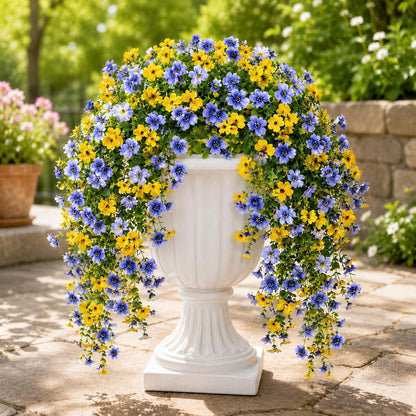 6 Pcs Hanging Violet UV Resistant Artificial Outdoor Flowers | Spring Summer Faux Flowers for Planters,Hyeflora Cascading Plants Garden,Patio,Home,Porch,Yard(Blue Yellow）