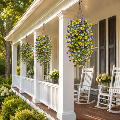 6 Pcs Hanging Violet UV Resistant Artificial Outdoor Flowers | Spring Summer Faux Flowers for Planters,Hyeflora Cascading Plants Garden,Patio,Home,Porch,Yard(Blue Yellow）