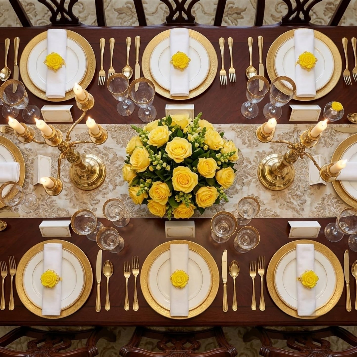 Rose Napkin Rings Set of 12, Yellow Flower Napkin Rings, Gold Metal Serviette Holder for Flower Table Decorations Banquet Wedding Birthday Thanksgiving Valentine's Day, Holiday Daily Use (Yellow, 1.5)