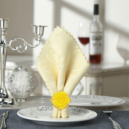 Rose Napkin Rings Set of 12, Yellow Flower Napkin Rings, Gold Metal Serviette Holder for Flower Table Decorations Banquet Wedding Birthday Thanksgiving Valentine's Day, Holiday Daily Use (Yellow, 1.5)