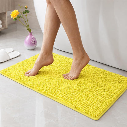 Plush Chenille Bath Rugs Extra Soft and Absorbent Microfiber Bath Mat for Tub/Bedroom/Doorway/Kitchen/Balcony, 24" x 16", Lemon Yellow