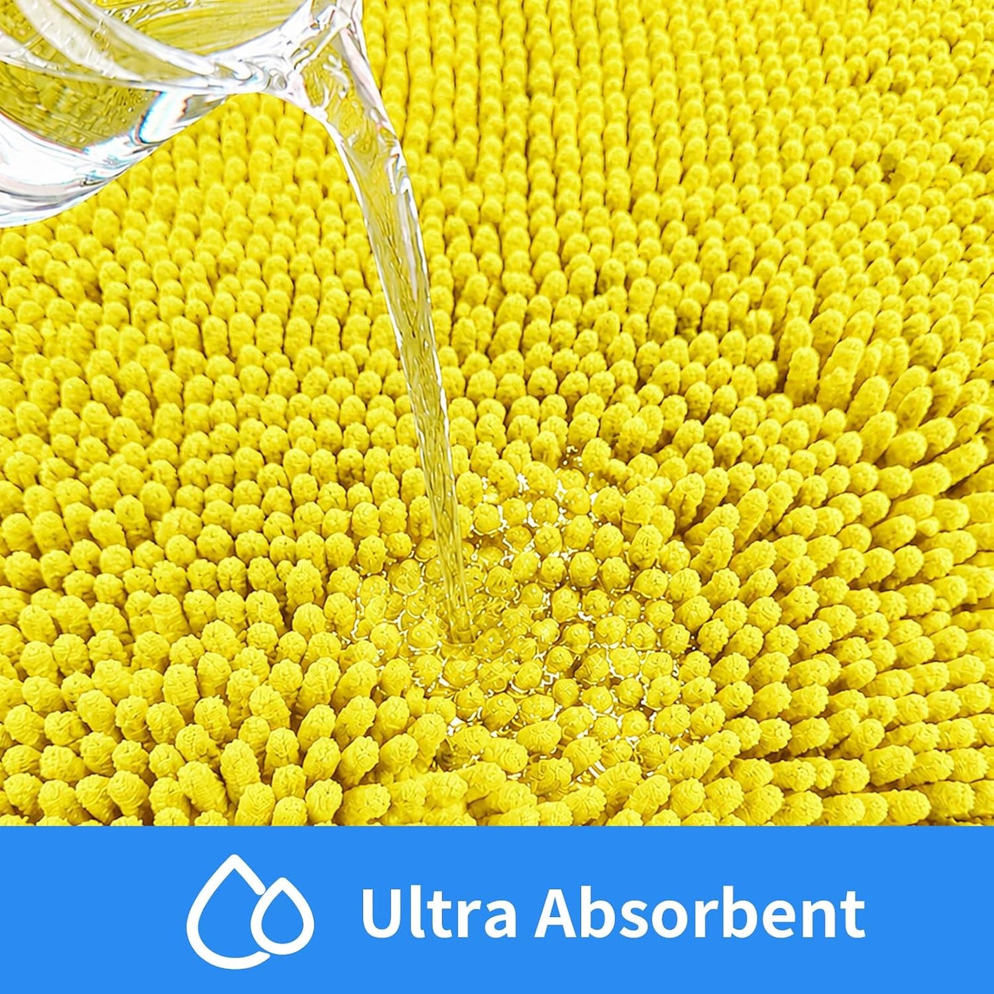 Plush Chenille Bath Rugs Extra Soft and Absorbent Microfiber Bath Mat for Tub/Bedroom/Doorway/Kitchen/Balcony, 24" x 16", Lemon Yellow