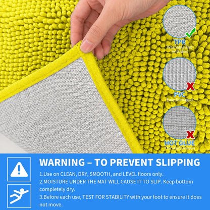 Plush Chenille Bath Rugs Extra Soft and Absorbent Microfiber Bath Mat for Tub/Bedroom/Doorway/Kitchen/Balcony, 24" x 16", Lemon Yellow