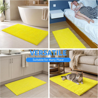 Plush Chenille Bath Rugs Extra Soft and Absorbent Microfiber Bath Mat for Tub/Bedroom/Doorway/Kitchen/Balcony, 24" x 16", Lemon Yellow
