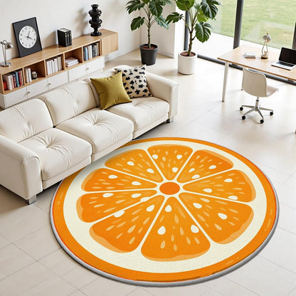 Fruit Orange Small Round Rugs 2 Ft, Fresh Food Circle Area Rug for Living Room, Summer Fruit Circle Rug, Funny Lemon Round Carpet, Washable Non Slip Rugs for Bedroom
