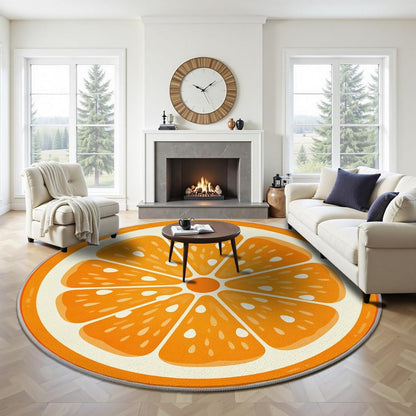 Fruit Orange Small Round Rugs 2 Ft, Fresh Food Circle Area Rug for Living Room, Summer Fruit Circle Rug, Funny Lemon Round Carpet, Washable Non Slip Rugs for Bedroom