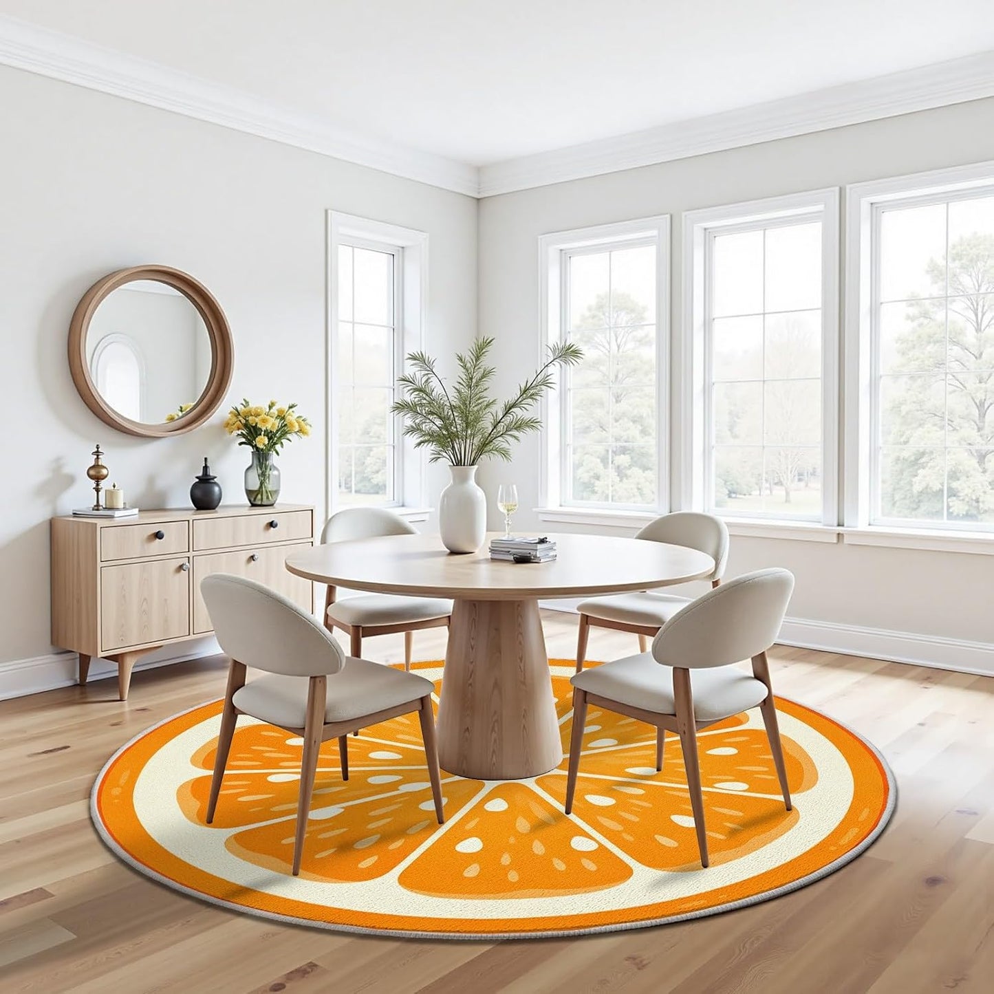 Fruit Orange Small Round Rugs 2 Ft, Fresh Food Circle Area Rug for Living Room, Summer Fruit Circle Rug, Funny Lemon Round Carpet, Washable Non Slip Rugs for Bedroom