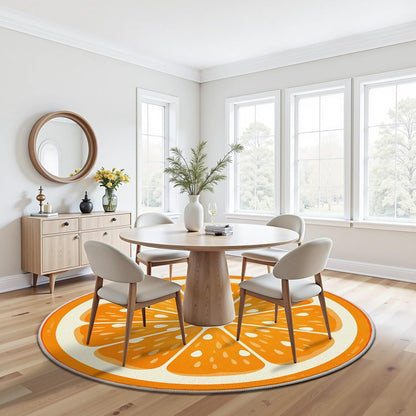 Fruit Orange Small Round Rugs 2 Ft, Fresh Food Circle Area Rug for Living Room, Summer Fruit Circle Rug, Funny Lemon Round Carpet, Washable Non Slip Rugs for Bedroom