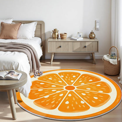 Fruit Orange Small Round Rugs 2 Ft, Fresh Food Circle Area Rug for Living Room, Summer Fruit Circle Rug, Funny Lemon Round Carpet, Washable Non Slip Rugs for Bedroom