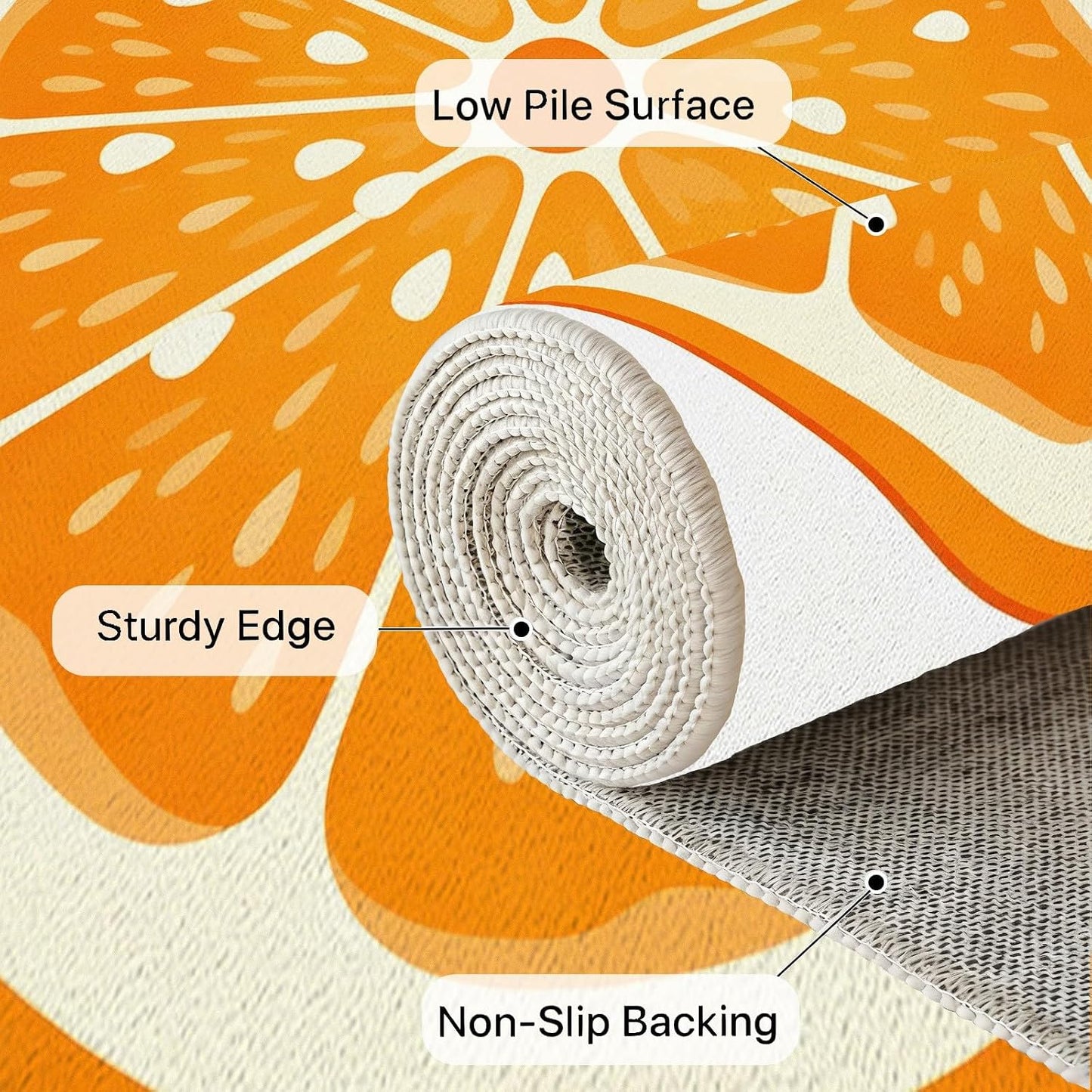 Fruit Orange Small Round Rugs 2 Ft, Fresh Food Circle Area Rug for Living Room, Summer Fruit Circle Rug, Funny Lemon Round Carpet, Washable Non Slip Rugs for Bedroom