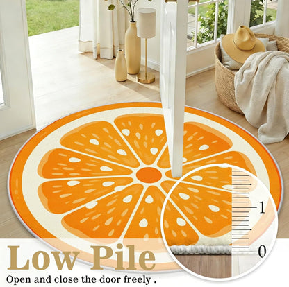 Fruit Orange Small Round Rugs 2 Ft, Fresh Food Circle Area Rug for Living Room, Summer Fruit Circle Rug, Funny Lemon Round Carpet, Washable Non Slip Rugs for Bedroom