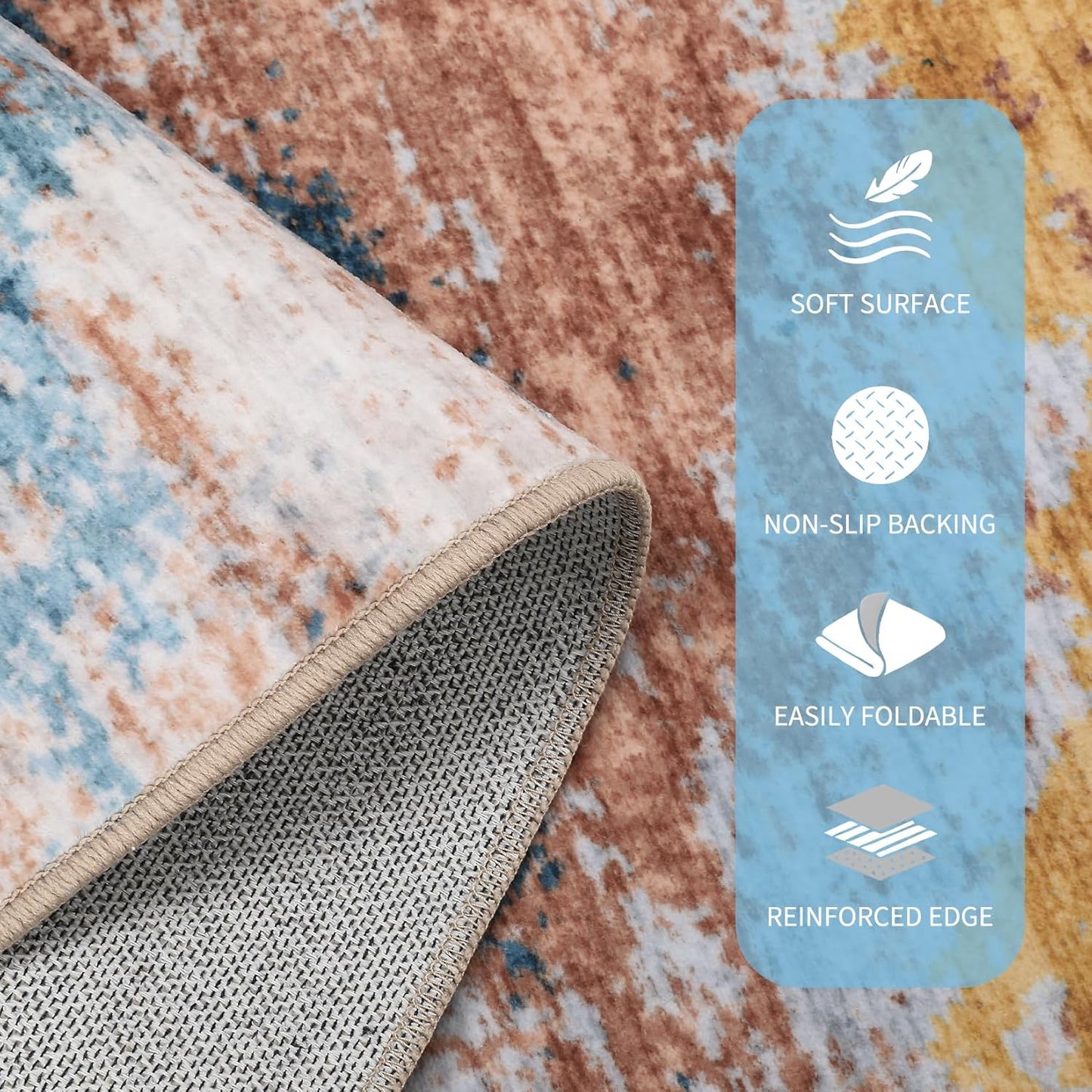 Washable Modern Area Rugs 5x7 Non-Shedding Contemporary Floor Mat, Abstract Low Pile Accent Carpet with Non-Slip Backing, Colorful Throw Rug for Bedroom, Living Room, Yellow