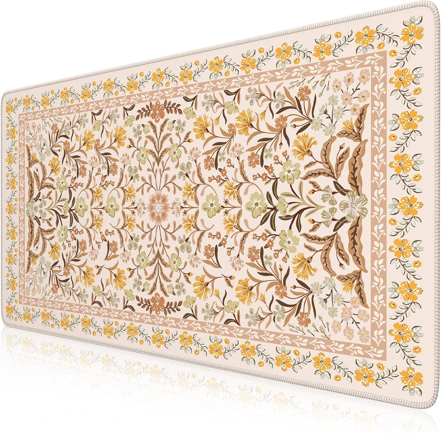 Desk Matt for Desktop, Cute Desk Pad Mat, XXL Large Mouse Pad, Anti-Slip Big Mousepad with Stitched Edges, Keyboard Pad Mouse Mat for Computer (Yellow Floral)