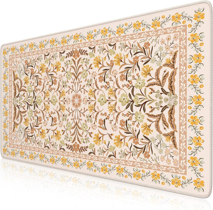 Desk Matt for Desktop, Cute Desk Pad Mat, XXL Large Mouse Pad, Anti-Slip Big Mousepad with Stitched Edges, Keyboard Pad Mouse Mat for Computer (Yellow Floral)