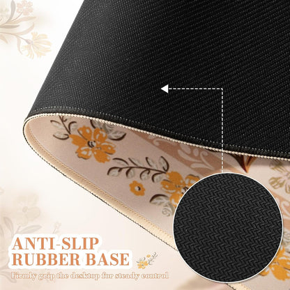 Desk Matt for Desktop, Cute Desk Pad Mat, XXL Large Mouse Pad, Anti-Slip Big Mousepad with Stitched Edges, Keyboard Pad Mouse Mat for Computer (Yellow Floral)