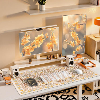 Desk Matt for Desktop, Cute Desk Pad Mat, XXL Large Mouse Pad, Anti-Slip Big Mousepad with Stitched Edges, Keyboard Pad Mouse Mat for Computer (Yellow Floral)