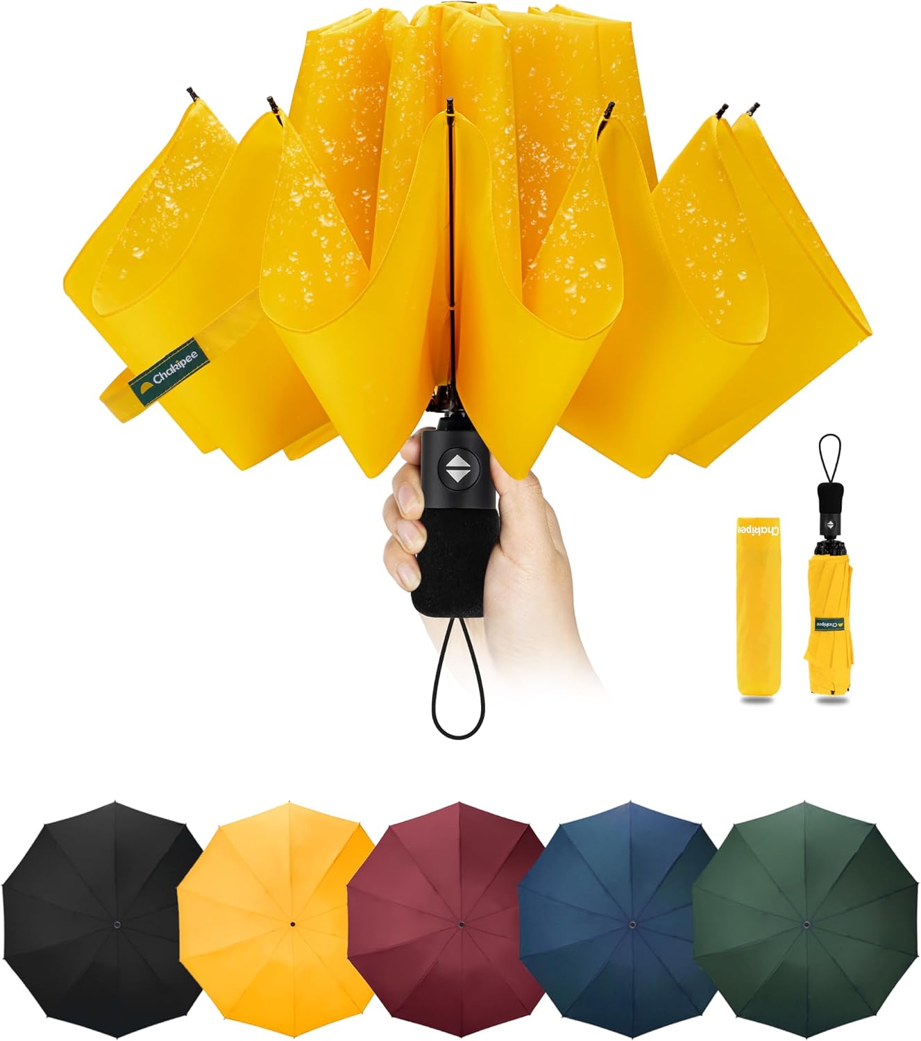 Travel Compact Umbrella Windproof - Portable Automatic Umbrellas for Rain, Inverted Folding Umbrella for Men and Women