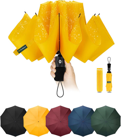 Travel Compact Umbrella Windproof - Portable Automatic Umbrellas for Rain, Inverted Folding Umbrella for Men and Women