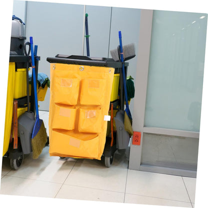 Waterproof Cleaning Cart Bag with 5 Pockets, Heavy-Duty Canvas Janitorial Replacement Bag for Housekeeping Carts, Yellow Sturdy Storage Sack for Industrial Cleaning Supplies