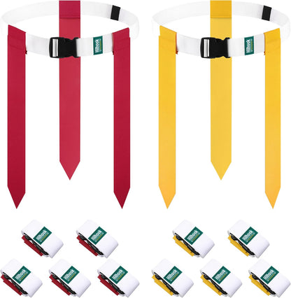 White Flag Football Belts with 42 Flags For Kids, Youth & Adult | One Size Fits All, Quick-Release Buckle, Elastic Loop Tucks Excess Belt For Team Building and Competition