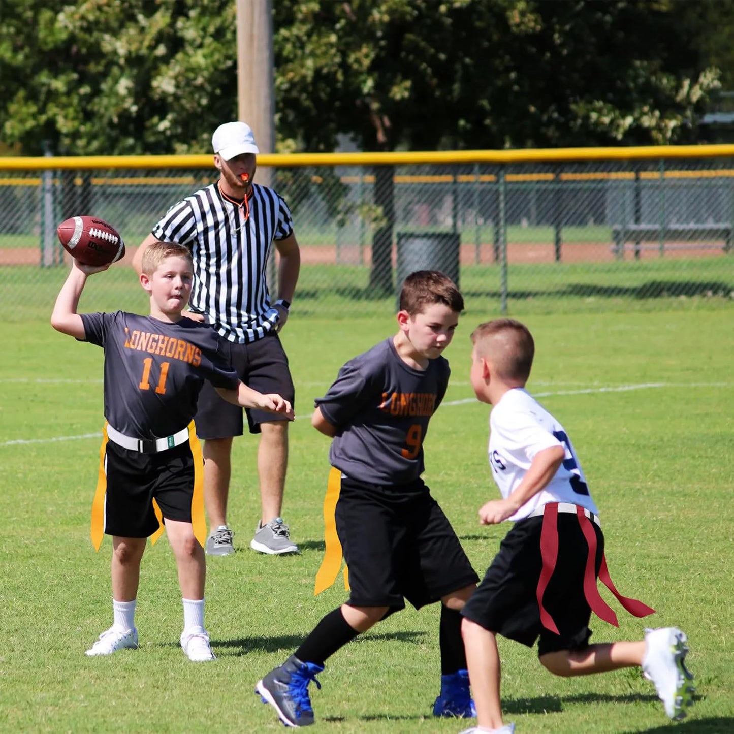 White Flag Football Belts with 42 Flags For Kids, Youth & Adult | One Size Fits All, Quick-Release Buckle, Elastic Loop Tucks Excess Belt For Team Building and Competition