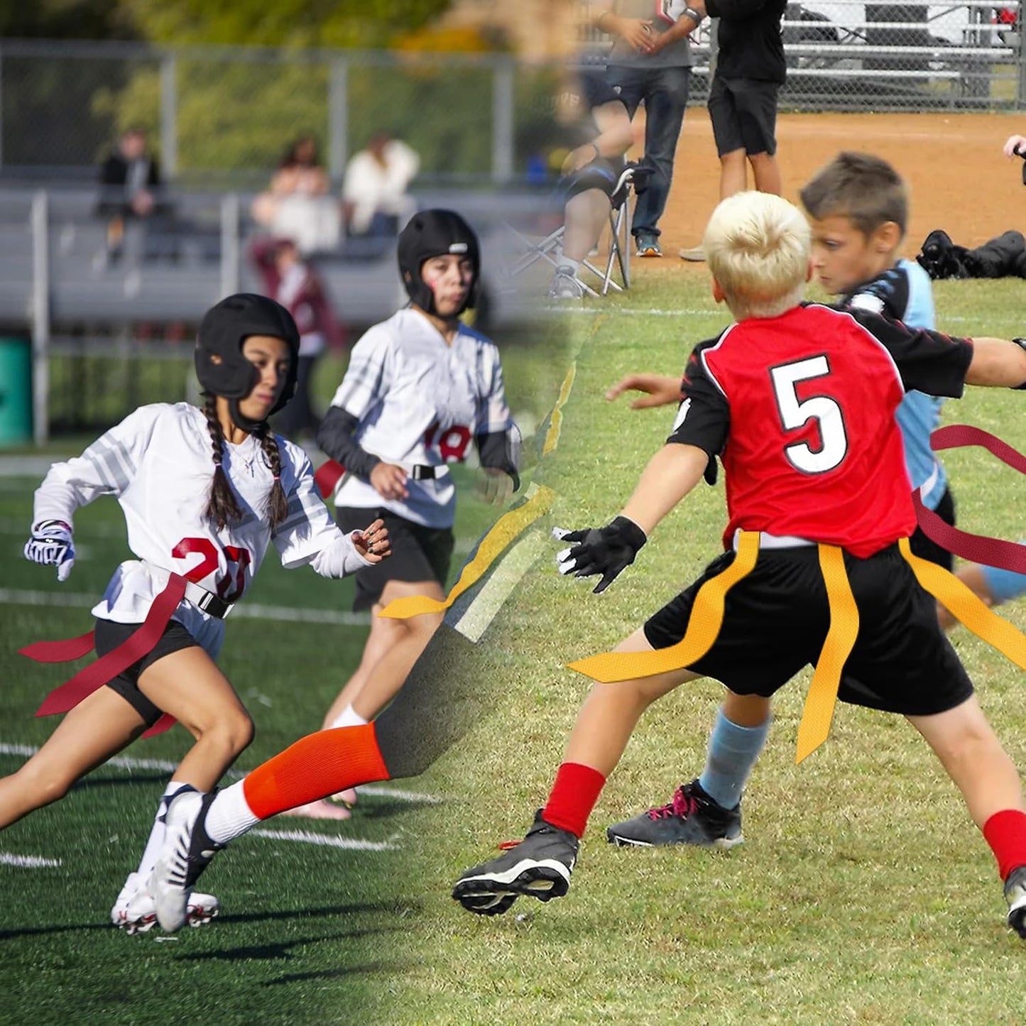 White Flag Football Belts with 42 Flags For Kids, Youth & Adult | One Size Fits All, Quick-Release Buckle, Elastic Loop Tucks Excess Belt For Team Building and Competition