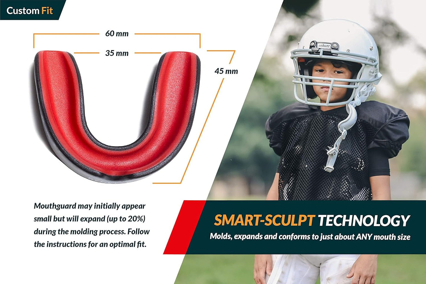 Sports Mouth Guard for Boxing, Football, MMA, Wrestling, Muay Thai, Hockey & Lacrosse Custom Fit Mouthguard for Men, Women, Kids & Youth Case Included, Comfortable, BPA Free, Braces Compatible