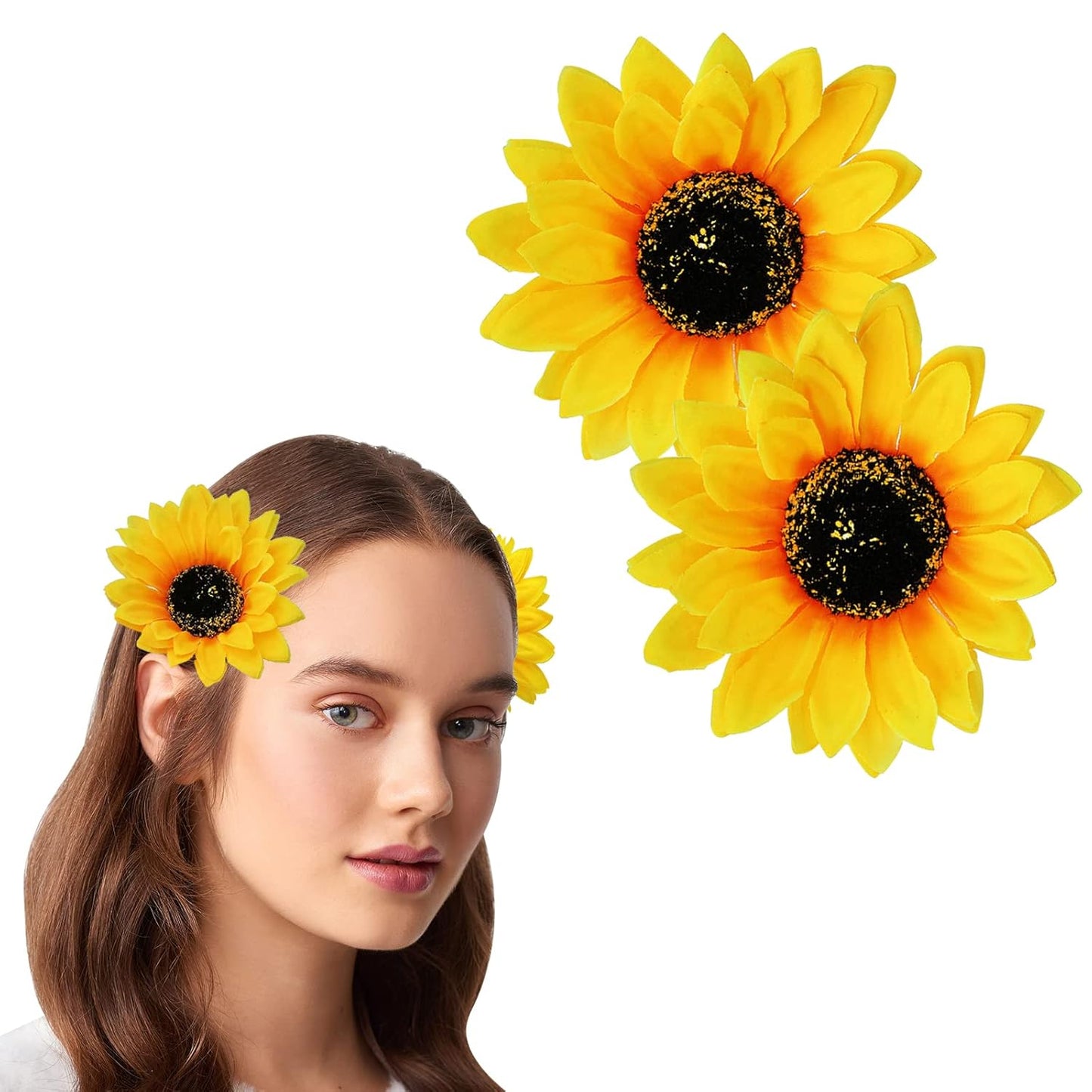 Sunflower Hair Clip, 2 Pcs Sunflower Hair Clips Hair Flower, Sunflower Hair Accessories Hair Flower Clips Flower Hair Clips for Women for Hair, Yellow Flower Hair Clip