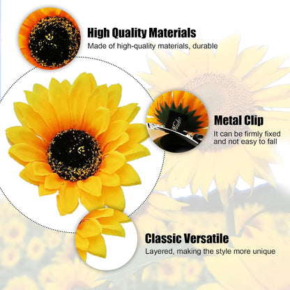 Sunflower Hair Clip, 2 Pcs Sunflower Hair Clips Hair Flower, Sunflower Hair Accessories Hair Flower Clips Flower Hair Clips for Women for Hair, Yellow Flower Hair Clip