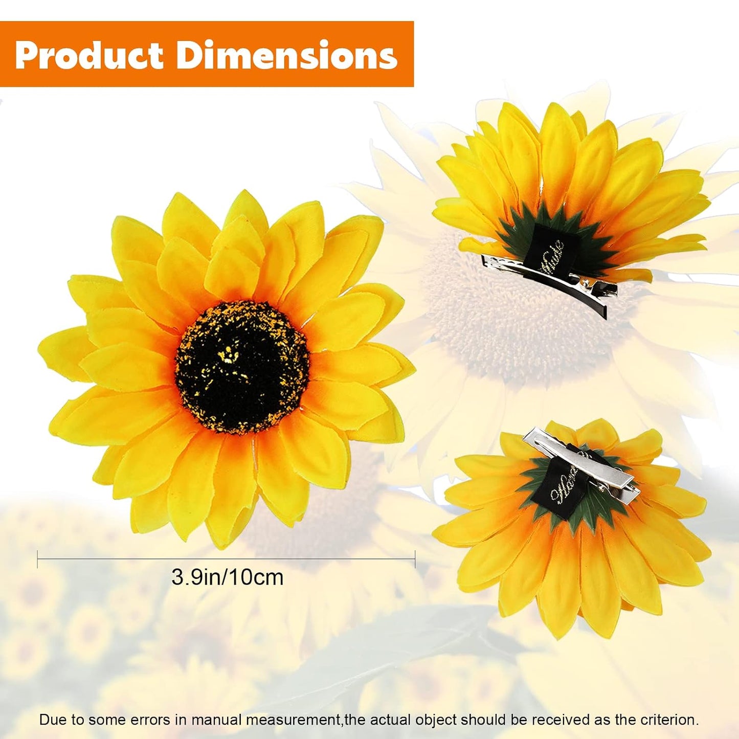Sunflower Hair Clip, 2 Pcs Sunflower Hair Clips Hair Flower, Sunflower Hair Accessories Hair Flower Clips Flower Hair Clips for Women for Hair, Yellow Flower Hair Clip