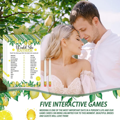 220 Pcs Lemon Bridal Shower Games Set Wedding Shower Game Supplies Include Bridal Games Cards and Pencils for Bachelorette Engagement Party Decorations Favors