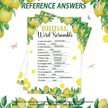 220 Pcs Lemon Bridal Shower Games Set Wedding Shower Game Supplies Include Bridal Games Cards and Pencils for Bachelorette Engagement Party Decorations Favors