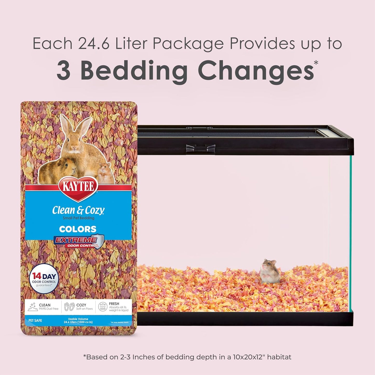 Clean & Cozy Colors, Small Animal Bedding with Extreme Odor Control, Sunset, 24.6 Liters