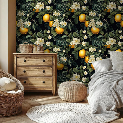 Moody Lemon Wallpaper Stick and Peel Dark Citrus Fruit Wallpaper for Kitchen Bathroom 17.7''x118'' Self Adhesive Lemon Contact Paper for Cabinets Shelves Drawers Removable Orange Wall Paper