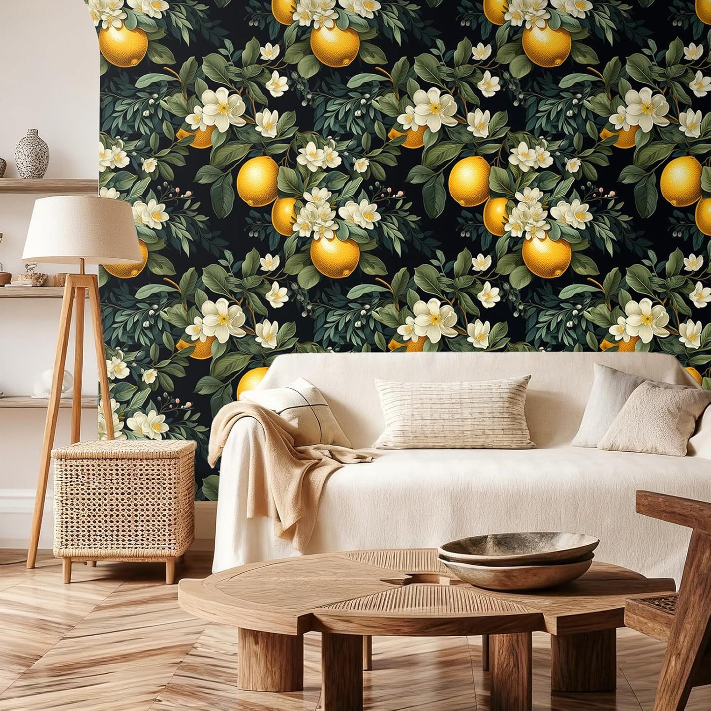 Moody Lemon Wallpaper Stick and Peel Dark Citrus Fruit Wallpaper for Kitchen Bathroom 17.7''x118'' Self Adhesive Lemon Contact Paper for Cabinets Shelves Drawers Removable Orange Wall Paper
