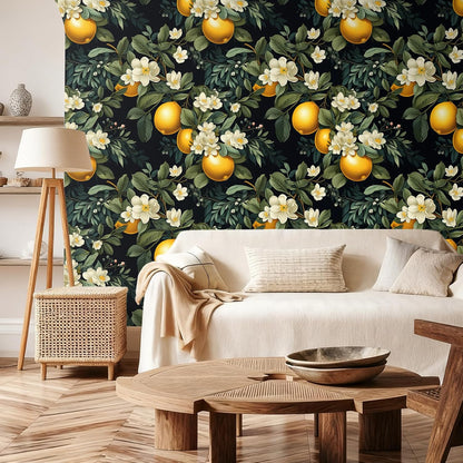 Moody Lemon Wallpaper Stick and Peel Dark Citrus Fruit Wallpaper for Kitchen Bathroom 17.7''x118'' Self Adhesive Lemon Contact Paper for Cabinets Shelves Drawers Removable Orange Wall Paper
