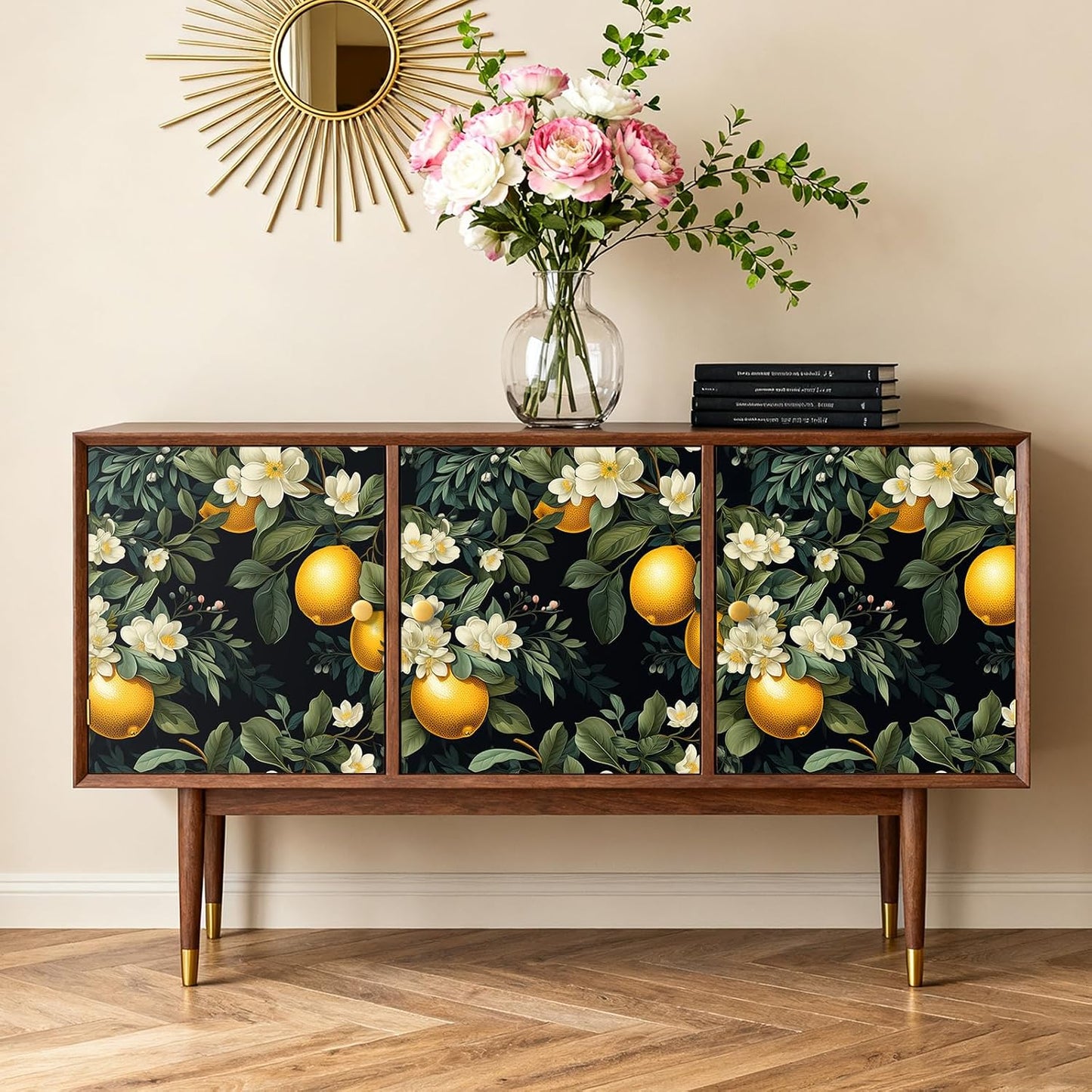 Moody Lemon Wallpaper Stick and Peel Dark Citrus Fruit Wallpaper for Kitchen Bathroom 17.7''x118'' Self Adhesive Lemon Contact Paper for Cabinets Shelves Drawers Removable Orange Wall Paper