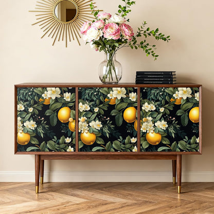 Moody Lemon Wallpaper Stick and Peel Dark Citrus Fruit Wallpaper for Kitchen Bathroom 17.7''x118'' Self Adhesive Lemon Contact Paper for Cabinets Shelves Drawers Removable Orange Wall Paper