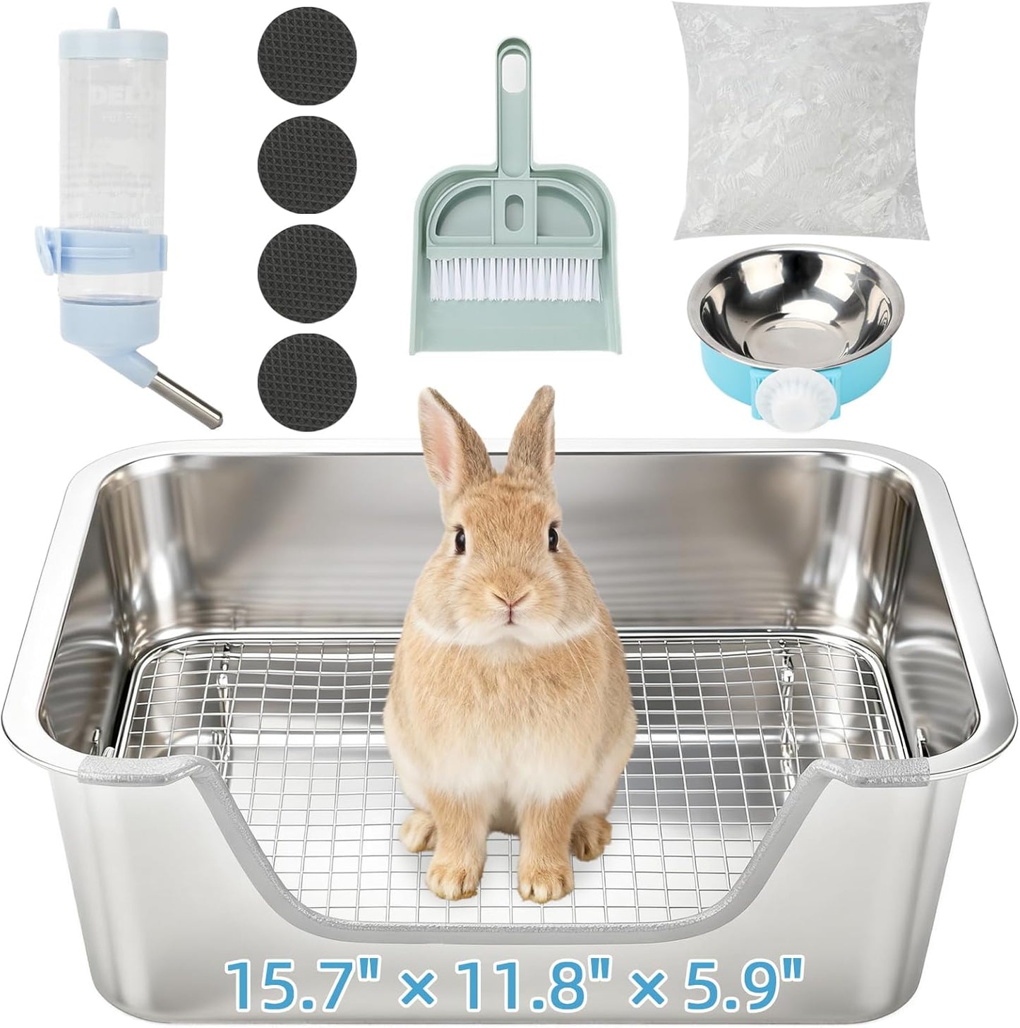 BWOGUE Stainless Steel Rabbit Litter Box with Grid, Bunny Litter Box Pan | Removable Sifting Grid, Waste Separation, Easy-Clean Small Animal Toilet Pan, Guinea Pigs, Chinchillas & Ferrets