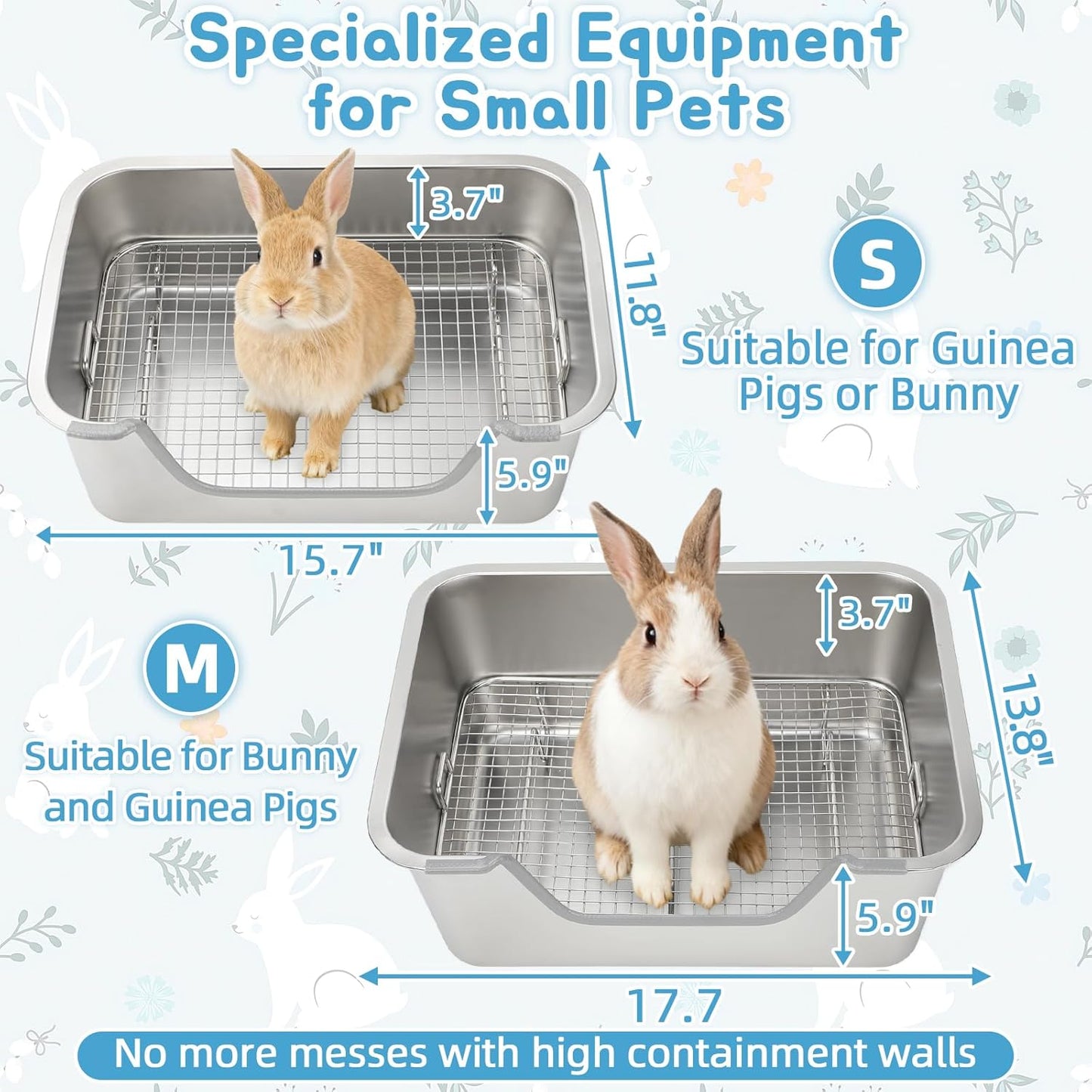 BWOGUE Stainless Steel Rabbit Litter Box with Grid, Bunny Litter Box Pan | Removable Sifting Grid, Waste Separation, Easy-Clean Small Animal Toilet Pan, Guinea Pigs, Chinchillas & Ferrets