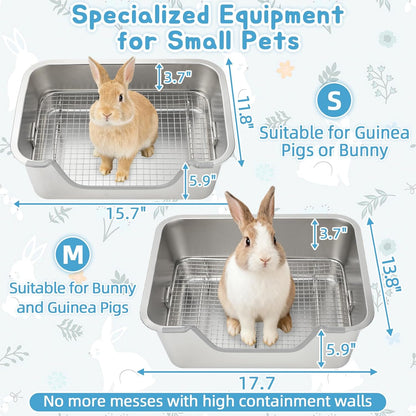 BWOGUE Stainless Steel Rabbit Litter Box with Grid, Bunny Litter Box Pan | Removable Sifting Grid, Waste Separation, Easy-Clean Small Animal Toilet Pan, Guinea Pigs, Chinchillas & Ferrets