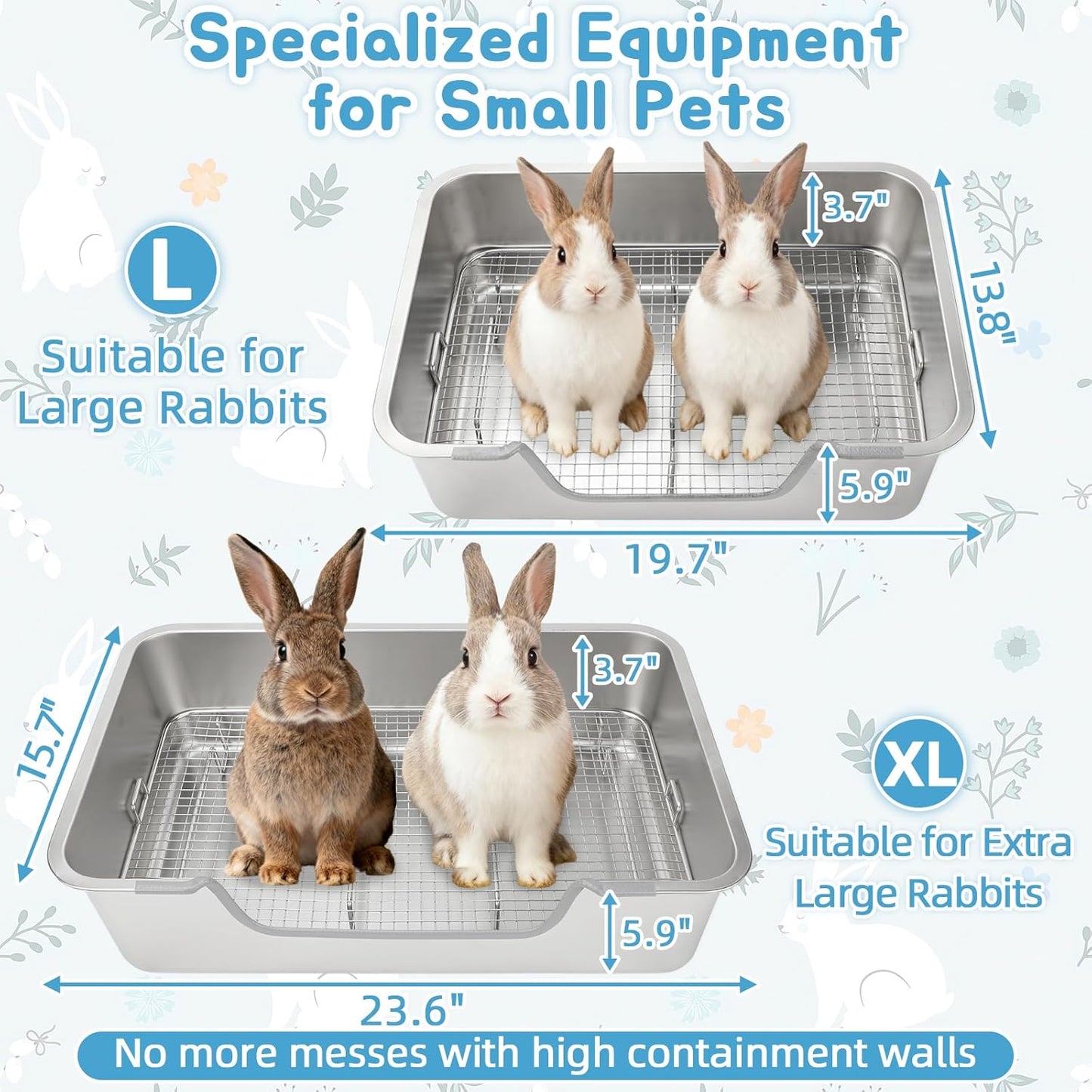 BWOGUE Stainless Steel Rabbit Litter Box with Grid, Bunny Litter Box Pan | Removable Sifting Grid, Waste Separation, Easy-Clean Small Animal Toilet Pan, Guinea Pigs, Chinchillas & Ferrets
