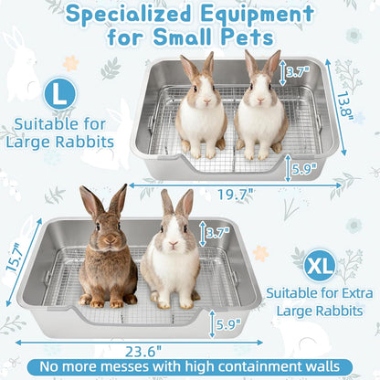 BWOGUE Stainless Steel Rabbit Litter Box with Grid, Bunny Litter Box Pan | Removable Sifting Grid, Waste Separation, Easy-Clean Small Animal Toilet Pan, Guinea Pigs, Chinchillas & Ferrets