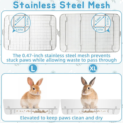 BWOGUE Stainless Steel Rabbit Litter Box with Grid, Bunny Litter Box Pan | Removable Sifting Grid, Waste Separation, Easy-Clean Small Animal Toilet Pan, Guinea Pigs, Chinchillas & Ferrets
