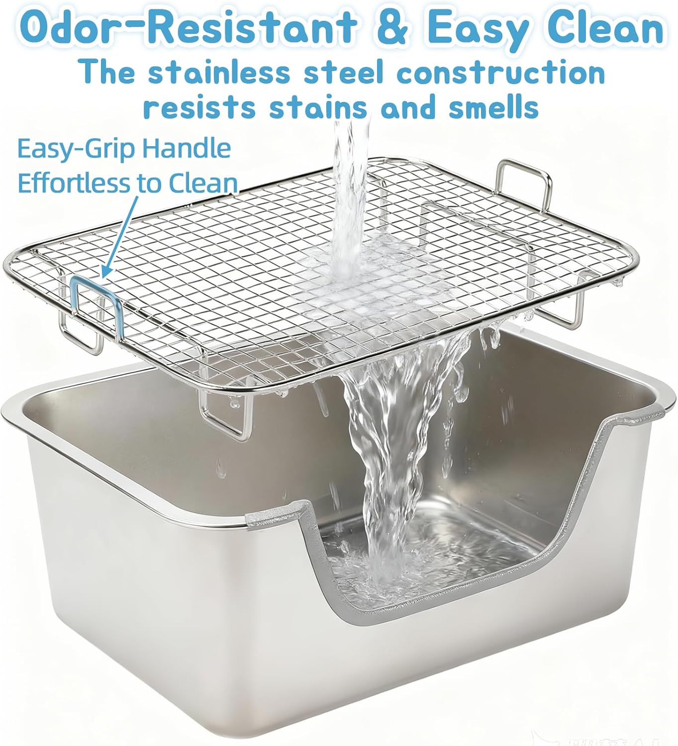 BWOGUE Stainless Steel Rabbit Litter Box with Grid, Bunny Litter Box Pan | Removable Sifting Grid, Waste Separation, Easy-Clean Small Animal Toilet Pan, Guinea Pigs, Chinchillas & Ferrets